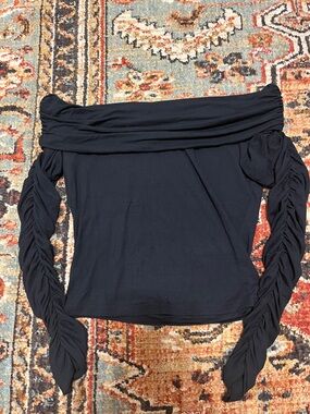 I.AM.GIA Off-Shoulder Black Ruched Sleeve Top